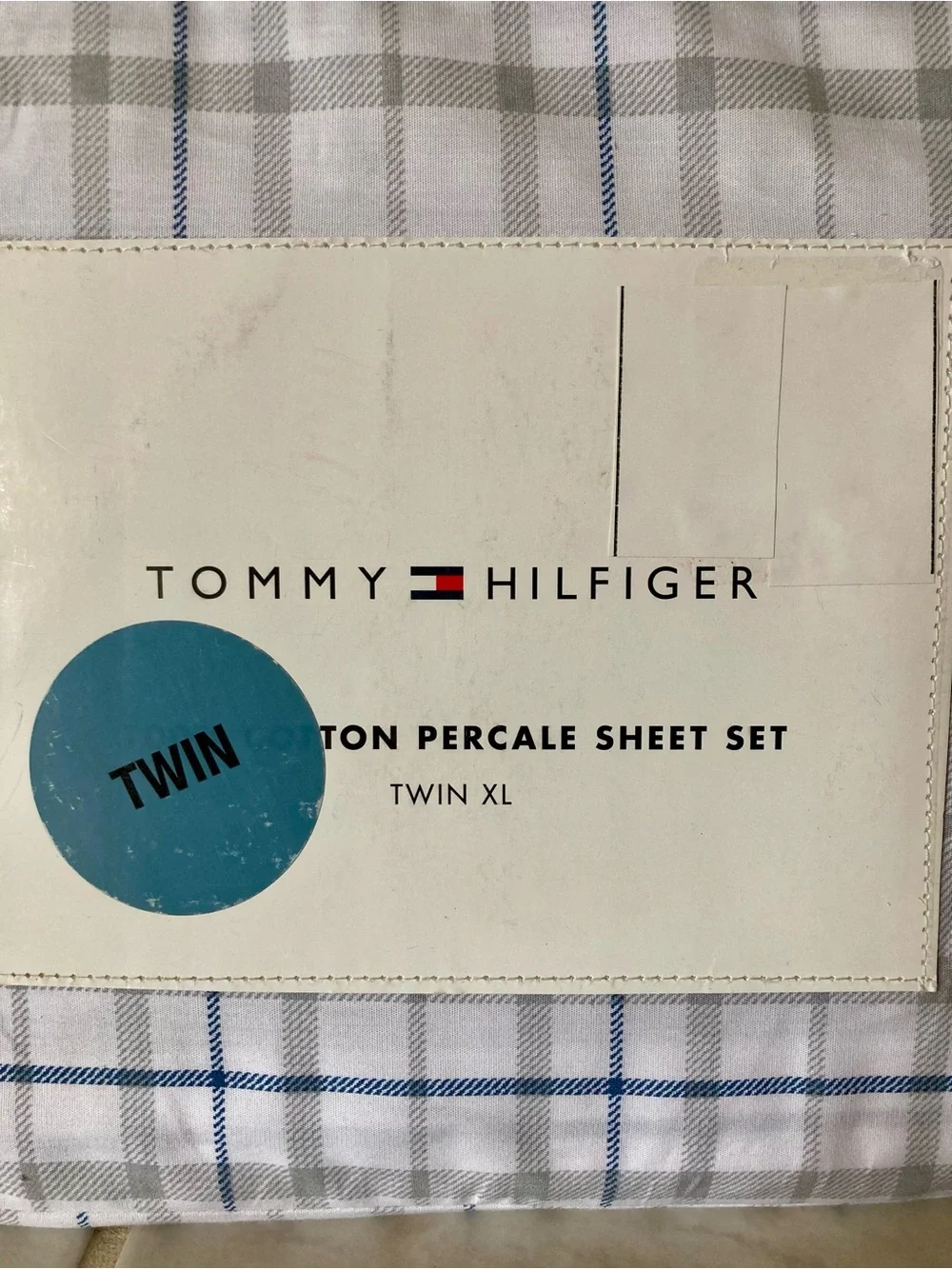 Tommy Hilfiger Newton Plaid Twin XL 100% cotton percale sheet set in grey